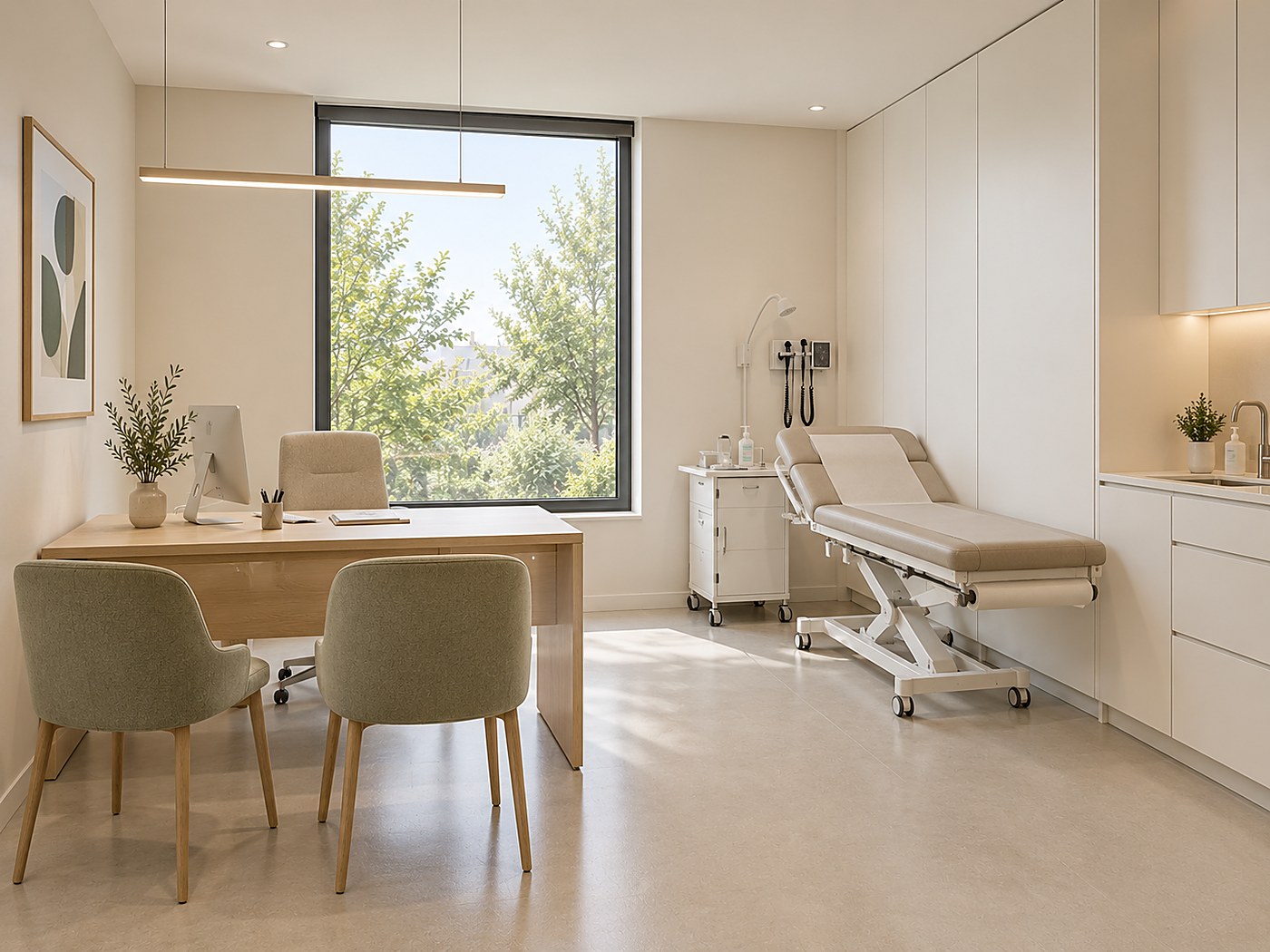 Ambulatorio con postazione e lettino da visita